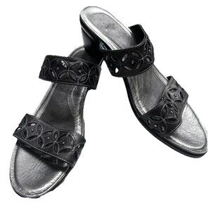 Naot Sandals Womens Sz 41 Palace Laser Cut Metallic Slip On Slide Pewter Leather
